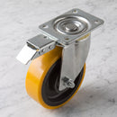 160mm Directional Lock Castor Yellow Polyurethane on Cast Iron Wheel Ball Bearing Top Plate 700kg Load Capacity 2