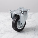 160mm Fixed Castor Black Rubber on Pressed Steel Wheel Roller Bearing Top Plate 160kg Load Capacity 2