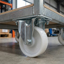 160mm fixed castor white nylon wheel with roller bearing and pressed top plate side view