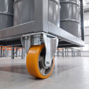 160mm Fixed Castor Yellow Polyurethane on Aluminium Wheel Ball Bearing Top Plate 700kg Load Capacity 1