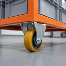 160mm Fixed Castor Yellow Polyurethane on Cast Iron Wheel Ball Bearing Top Plate 700kg Load Capacity 1