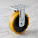 160mm Fixed Fabricated Castor Yellow Polyurethane on Cast Iron Wheel Ball Bearing Top Plate 860kg Load Capacity 2