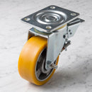 160mm Leading Brake Castor Yellow Polyurethane on Aluminium Wheel Ball Bearing Top Plate 700kg Load Capacity 2