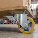 160mm Leading Brake Castor Yellow Polyurethane on Aluminium Wheel Ball Bearing Top Plate 700kg Load Capacity 3
