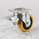 160mm Leading Brake Castor Yellow Polyurethane on Cast Iron Wheel Ball Bearing Top Plate 700kg Load Capacity 2