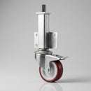 160mm Medium Duty Braked Swivel Jacking Castor Maroon Polyurethane on Nylon Wheel Roller Bearing 76mm Lift 200kg Load Capacity 4