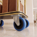 160mm swivel top plate castors with blue non-marking rubber wheels on a hotel luggage trolley