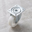 160mm swivel castor with white nylon wheel and roller bearing, top plate seen from above with hex socket centre