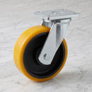 160mm Swivel Fabricated Castor Yellow Polyurethane on Cast Iron Wheel Ball Bearing Top Plate 860kg Load Capacity 2