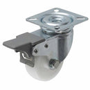 White Smoke Pressed Steel Braked Swivel Castors With White Nylon Wheel - 50mm & 75mm