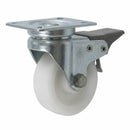 White Smoke Pressed Steel Braked Swivel Castors With White Nylon Wheel - 50mm & 75mm