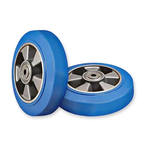 Steel Blue 200mm Heavy Duty Elastic Polyurethane Tyre Aluminium Centre Ball Bearing Wheel