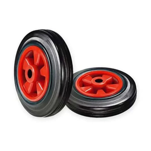 Dark Slate Gray 200mm Cushion Rubber Tyred Wheel With Plastic Centre 20mm Roller Bearing Bore