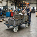 Gray 200mm Pressed Steel Fixed Castor with White Nylon Wheel, 4-Hole Top Plate - 230kg Load Capacity