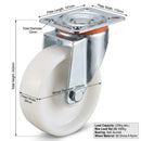 White Smoke 200mm Pressed Steel Swivel Castor Wheel with 4 Hole Top Plate & White Nylon Wheel - 230kg Load Capacity