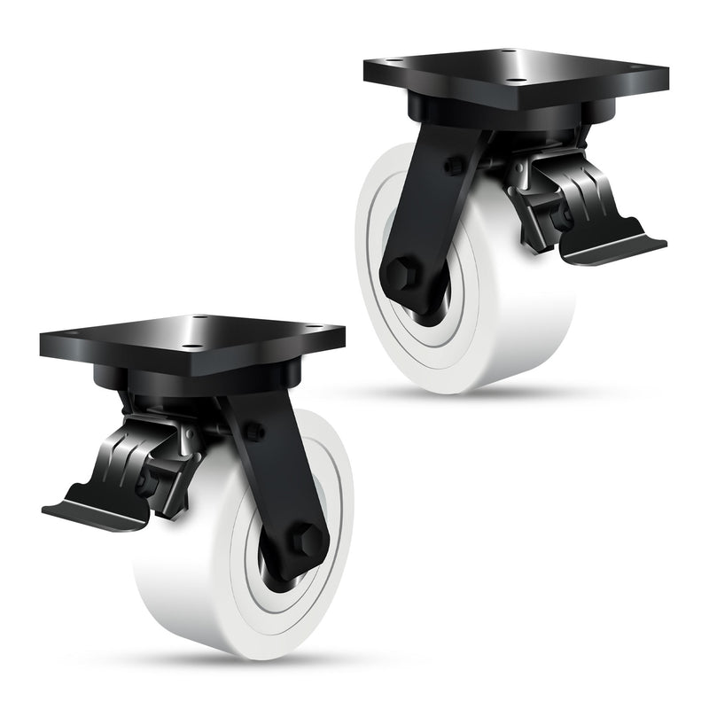 200mm Ultra Heavy Duty Swivel, Fixed & Total Stop Braked Castor With 4 Bolt Fixing Plate 2500kg Load Capacity