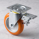 200mm Apex Leading Brake Castor Orange Ergonomic Polyurethane on Aluminium Wheel Ball Bearing Top Plate 544kg Load Capacity 2