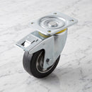 200mm Braked Castor Black Rubber on Aluminium Wheel Ball Bearing Top Plate 500kg Load Capacity 2