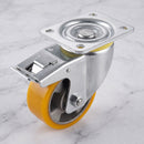 200mm Braked Castor Yellow Polyurethane on Aluminium Wheel Ball Bearing Top Plate 800kg Load Capacity 2