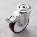 200mm Braked Swivel Castor Red Polyurethane on Nylon Wheel Roller Bearing 12mm Bolt Hole 200kg Load Capacity 2