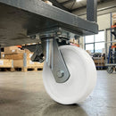 200mm Braked Swivel Castor White Cast Nylon Wheel Ball Bearing Top Plate 1000kg Load Capacity 1