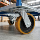 200mm Braked Swivel Castor Yellow Polyurethane on Cast Iron Wheel Top Plate 1200kg Load Capacity 1