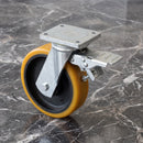 200mm Braked Swivel Castor Yellow Polyurethane on Cast Iron Wheel Top Plate 1200kg Load Capacity 2