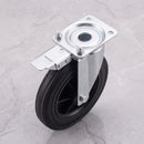 200mm directional lock top plate castor black rubber wheel 200kg, top view on grey marble