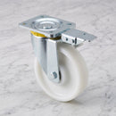 200mm directional lock castor white nylon wheel with lock pedal and top plate, 400kg load capacity