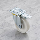 200mm directional lock castor white nylon wheel with roller bearing, lock pedal and top plate, 400kg load capacity