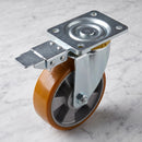 200mm Directional Lock Castor Yellow Polyurethane on Aluminium Wheel Ball Bearing Top Plate 800kg Load Capacity 4