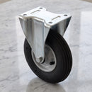 200mm Fixed Castor Black Pneumatic Wheel Metal Centre Roller Bearing Top Plate 75kg Load Capacity 2