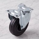 200mm fixed top plate castor black rubber wheel 200kg, top view on grey marble