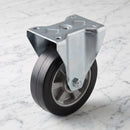 200mm Fixed Castor Black Rubber on Aluminium Wheel Ball Bearing Top Plate 500kg Load Capacity 2