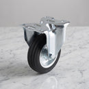 200mm Fixed Castor Black Rubber on Pressed Steel Wheel Roller Bearing Top Plate 205kg Load Capacity 4