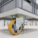 200mm Leading Brake Castor Yellow Polyurethane on Aluminium Wheel Ball Bearing Top Plate 800kg Load Capacity 1
