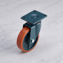 200mm Swivel Castor Orange Polyurethane on Cast Iron Wheel Ball Bearing Top Plate 1000kg Load Capacity 2