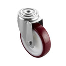 200mm swivel bolt hole castor with red polyurethane on nylon wheel and roller bearing, 200kg load capacity
