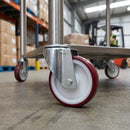 200mm red polyurethane swivel castor with zinc bracket and 12mm bolt hole