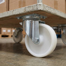 200mm swivel castor with white nylon wheel, plain bearing and top plate, 400kg load capacity