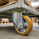 200mm Swivel Castor Yellow Polyurethane on Aluminium Wheel Ball Bearing Top Plate 800kg Load Capacity 1