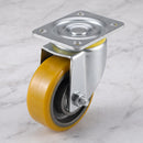 200mm Swivel Castor Yellow Polyurethane on Cast Iron Wheel Ball Bearing Top Plate 800kg Load Capacity 2