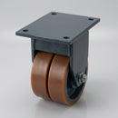 200mm Twin Wheel Fixed Gantry Castor Orange Polyurethane on Cast Iron Wheel Top Plate 2000kg Load Capacity 2