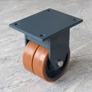 200mm Twin Wheel Fixed Gantry Castor Orange Polyurethane on Cast Iron Wheel Top Plate 2000kg Load Capacity 4