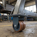 200mm Twin Wheel Fixed Gantry Castor Orange Polyurethane on Cast Iron Wheel Top Plate 2000kg Load Capacity 5