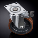 175mm Braked Castor - Polyurethane on Cast Iron