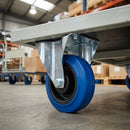 125mm Pressed Steel Fixed Castor – Blue Rubber Wheel