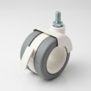 65mm Grey Castor with Brake Twin Wheel M10 Stem Fitting