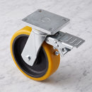250mm Braked Swivel Castor Yellow Polyurethane on Cast Iron Wheel 175 x 140mm Top Plate 1800kg Load Capacity 2