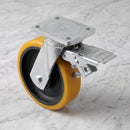 250mm Braked Swivel Castor Yellow Polyurethane on Cast Iron Wheel 200 x 160mm Top Plate 1700kg Load Capacity 2